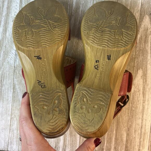 Alegria Red Leather Buckle Platform Sandals Size 8 41 10-10.5 - Picture 12 of 12